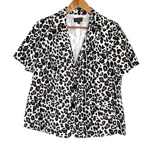 Elementz Blazer Women's 1X Leopard Short Sleeve Career Casual Two Button Jacket
